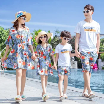 

Mother Daughter Dresses Off Shoulder Mom and Me Wedding Princess Dress Family Matching Clothes Father Son Outfits Shirts Pants