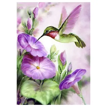 

Full 5D Diy Diamond Painting Cross Stitch "Purple Flower and bird" 3D Diamond Embroidery Rhinestone Decor Paintings