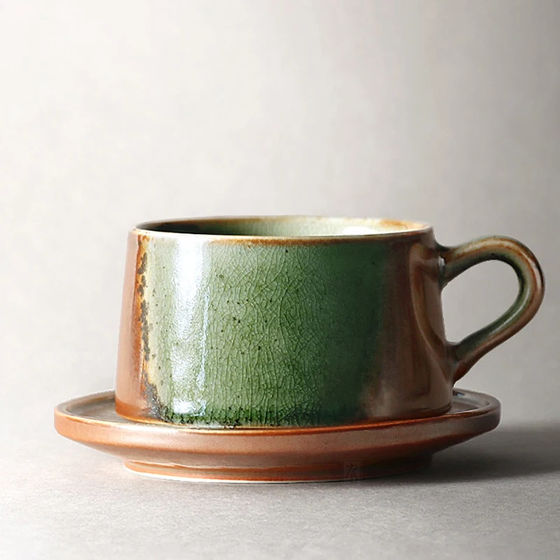 Японский стиль грубая керамика кофейная чашка блюдце набор Ретро ручной работы художественная чашка с рукояткой кружка домашний офис Питьевая Посуда