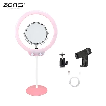 

ZOMEI Portable Phone LED Ring Light 3200K-5600K Bi-color Dimmable Beautify Lamp with Mirror and Clamp for iPhone X/8/7 Plus