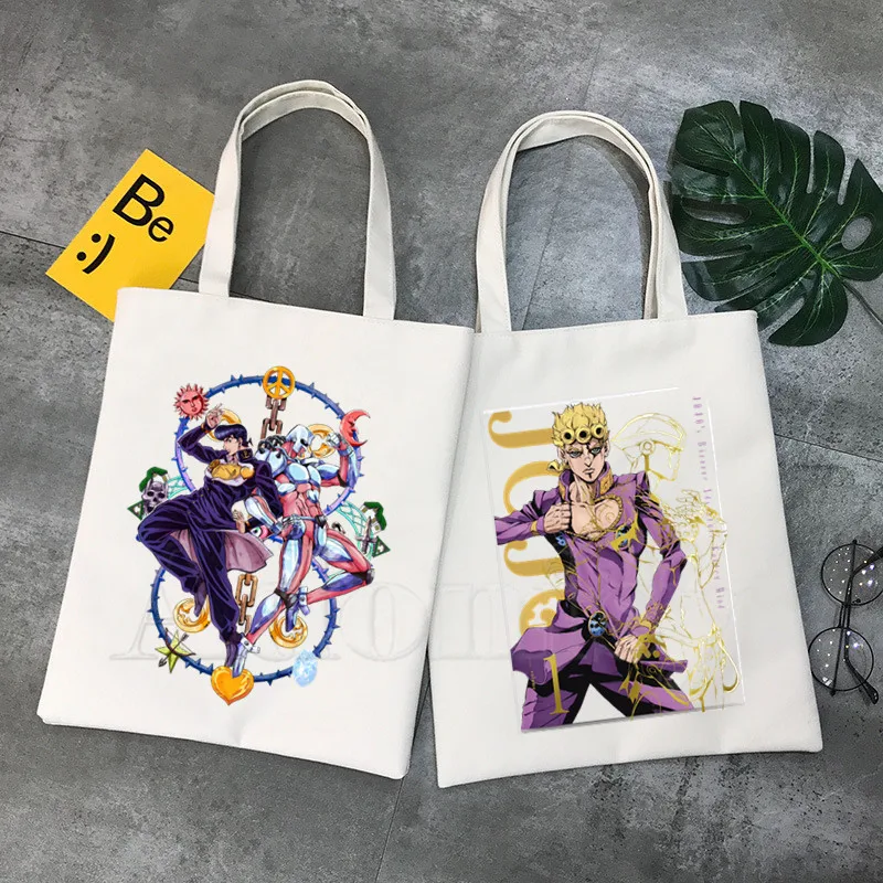 

Jojo Bizarre Adventure Shopping Bag Print Original Design White Unisex Fashion Travel Canvas Bags