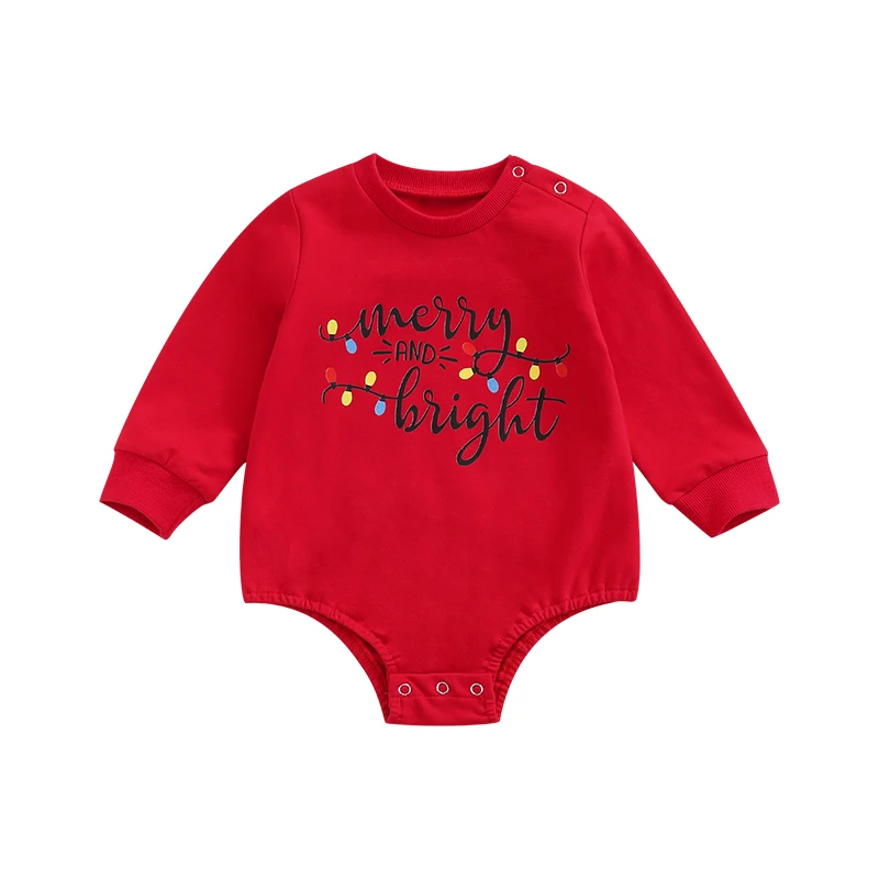 

Imcute Baby Casual Long Sleeve Romper Christmas Letter Printed Round Neck Triangle Jumpsuits Bodysuits