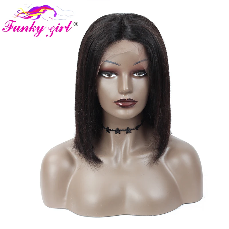 

Funky Gilr Short Bob Wig Brazilian Lace Front Human Hair Wigs Pre Plucked Density 150% Non-Remy Lace Front Wig Natural Color