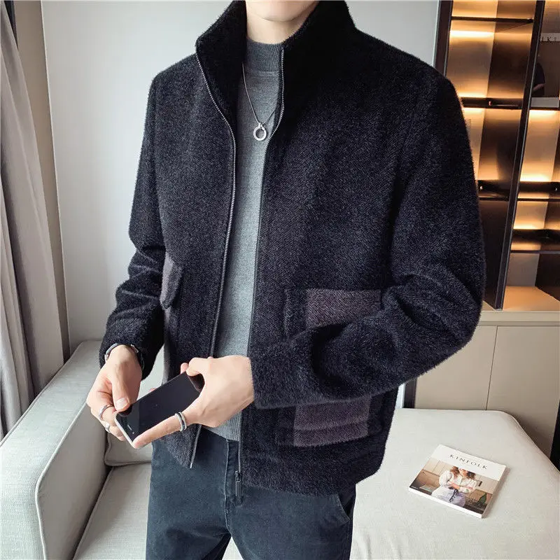 

Men's windbreaker 2020 Autumn winter new slim pure color woolen windbreaker loose leisure personality youth men's wear