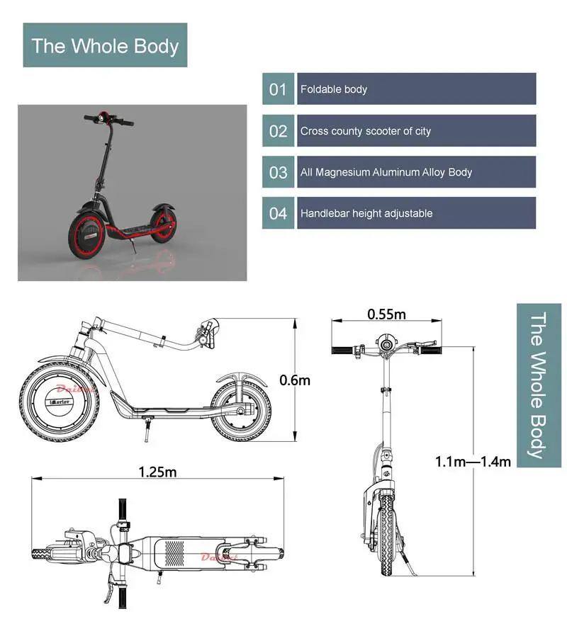 Daibot Electric Scooter Foldable Two Wheels Electric Scooters 16 Inch 350W 36V Scooter Electric Off Road BlackRed For Adults (6)