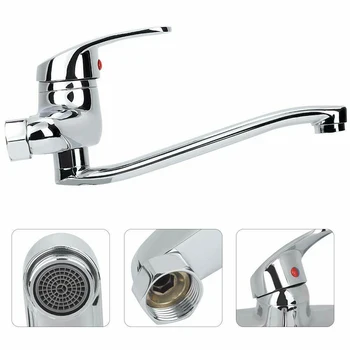 

Wall Mounted Faucet Hot Cold Water Mixer Tap Double Holes Chrome plated Sink