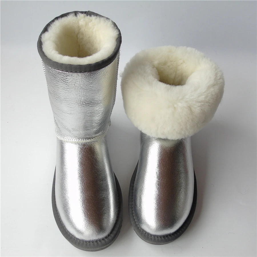 

Genuine Sheepskin Boots Australia Women Snow Boots Winter Waterproof Leather Sheep Wool Boots Non-Slip Mid-Calf Women's Shoes