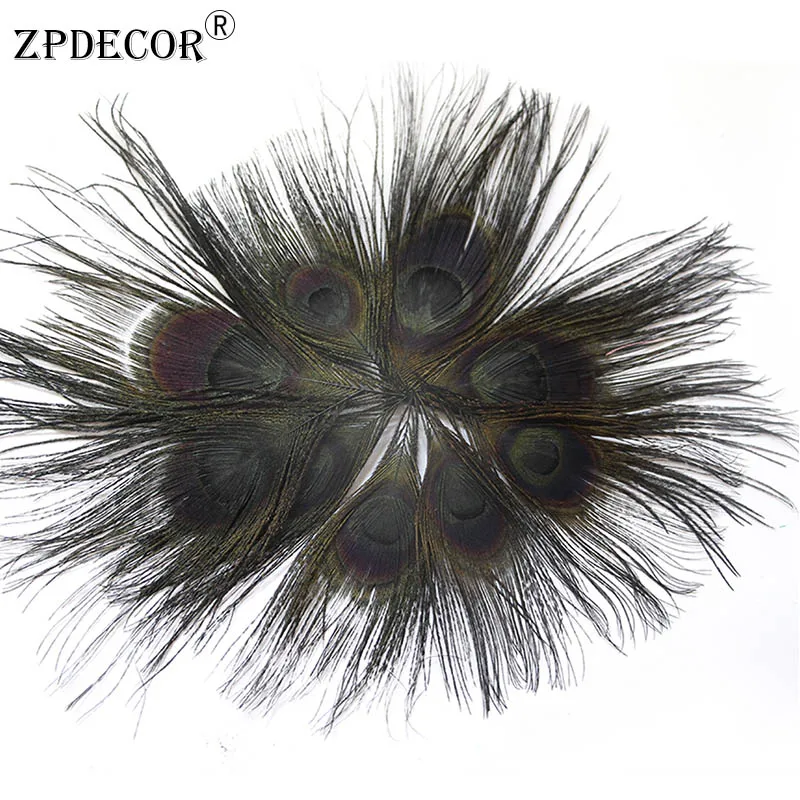 Zpdecor в течении 3-7 см Павлин перьевые кромки для украшения - Color: Black