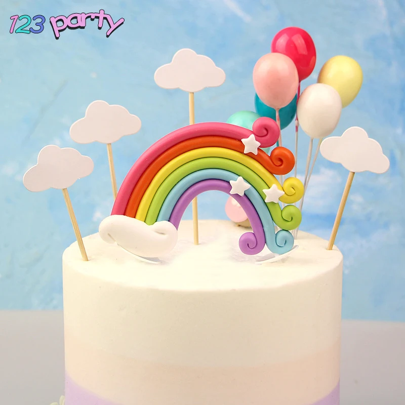 

Rainbow Unicorn Cake Topper Cloud Cake Flags kids Favors Cake Decoration birthday baby shower Cupcake Topper Wedding decoration