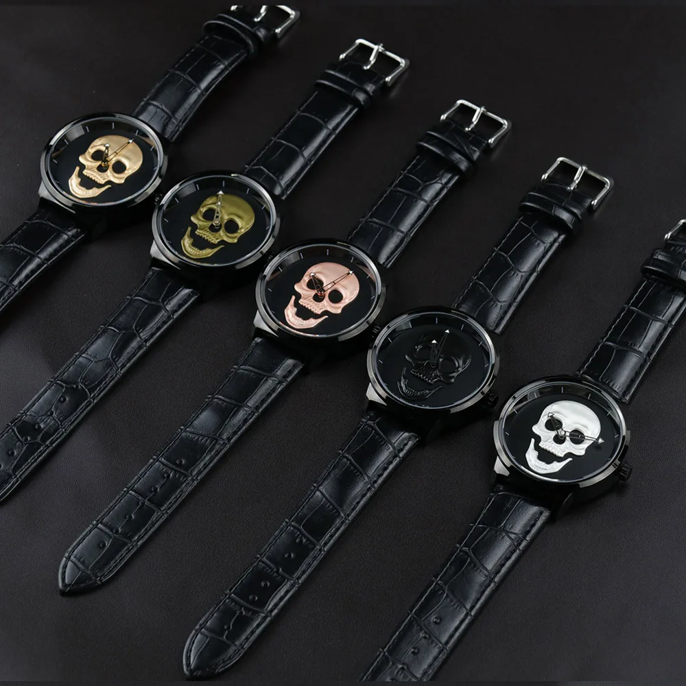 2023 AISHY Mens large face watches Waterproof Stainless Steel Belt Leather Copy Watch  Ghost Head Male Wristwatches Reloj Hombre