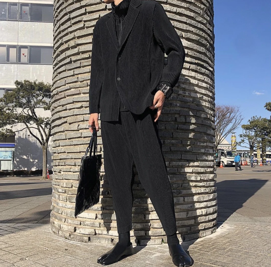Miyake костюм Плиссированное пальто основа плиссе, Драпированное повседневное ins стиль простой костюм пальто на пуговицах
