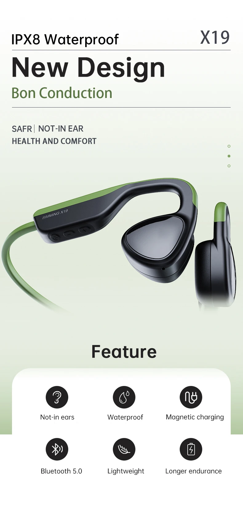 gaming headset YC Bone Conduction Headphone 8G Memory IPX8 Waterproof MP3 Player Not-in Ears Diving Swimming Earphone with Mic for Xiaomi Sony bluetooth earbuds