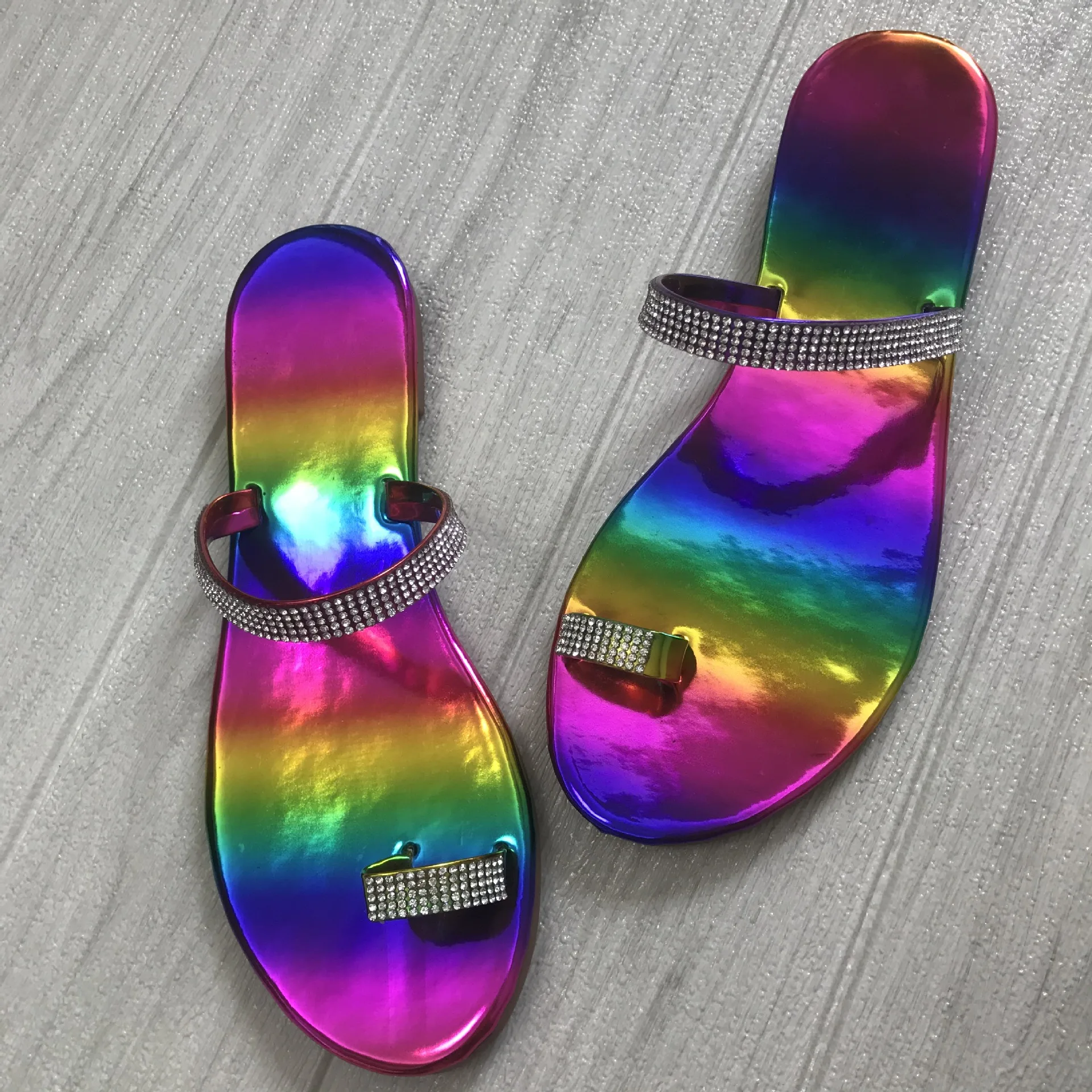 Casual Rainbow Slipper Women Shoes Fashion Beach Flat-heeled Flip-flops Sandal Summer Cool Slippers Comfortable Free Ship