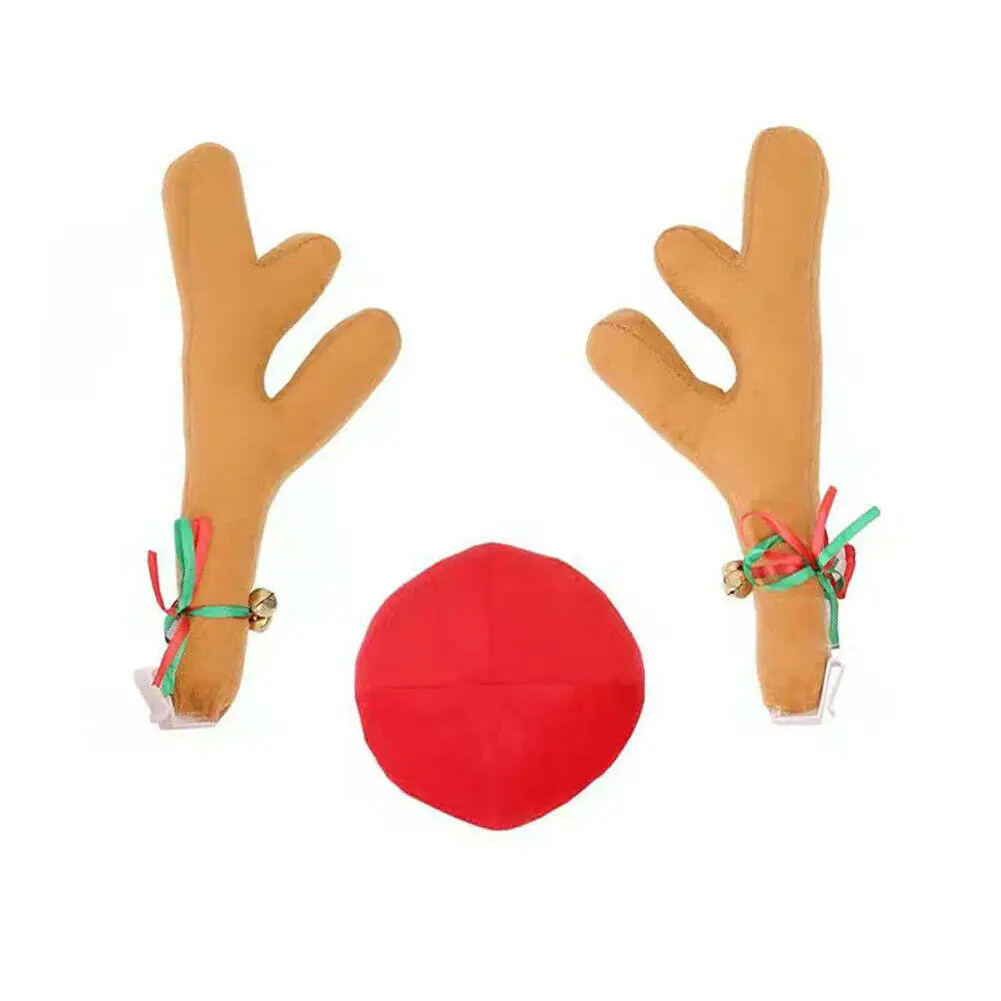 New Christmas Car Costume Reindeer Horn Nose Set Xmas Festival Rudolph Elk Vehicle Decoration Unique Lovely Ornaments - Название цвета: Бежевый