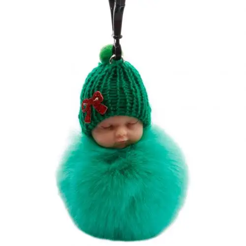 Malachite Green Милый Спящий ребенок пушистый мех подвеска плюшевая кукла брелок кольцо для ключей с сумочкой Декор - Цвет: Malachite Green