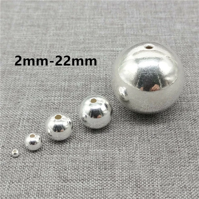 Solid 925 Sterling Silver Beads Seamless Round Spacer Loose Ball