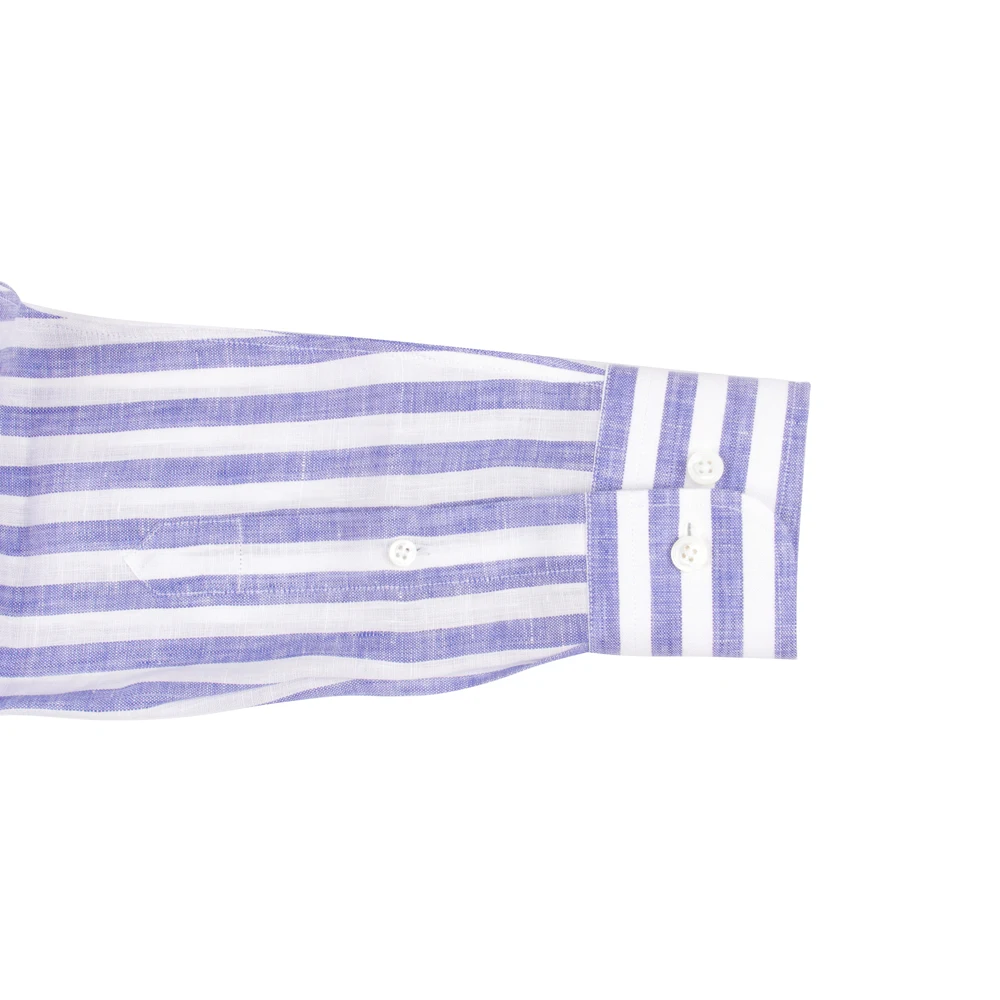 Luxury Spring Summer Men's Dress Shirt Custom Made Shirts 100% Linen Blue Stripe Breathable Linen Shirts Tailor Made Men Shirts