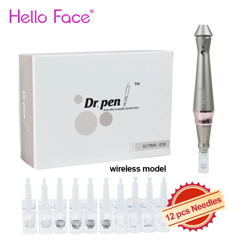Original Dr. pen Ultima E30 Wireless Golden Derma Pen With 12 pcs  Bayonet Needles Micro-Needle Instrument 5 levels adjustment