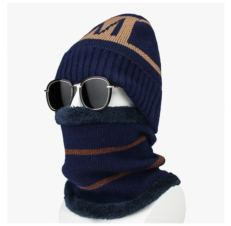 Комплект из 2 предметов модные унисекс Зимние теплые вязанные шапочки Skullies& Beanies с шарфами Тип головного убора вязаные шапочки зимние, шапки для Для мужчин