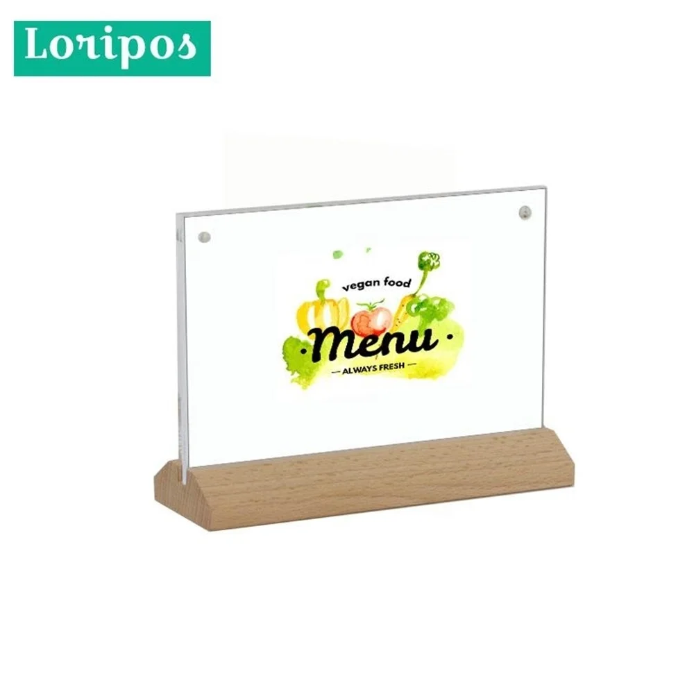 A5 Wooden Table Sign Holder Magnetic Desk Acrylic Label Holder Horizontal 150*210mm T Poster Stand Price Card Display Rack 1pcs vertical horizontal a5 wooden double sided display frame acrylic menu price card sign rack for restaurant hotel