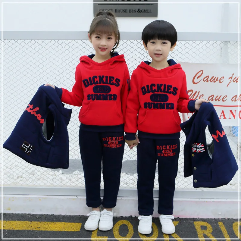 

Winter Girls Brushed And Thick Set Children Sports Hoodie 5-12-Year-Old 15 Boy Big Boy Three-piece Set Childrenswear