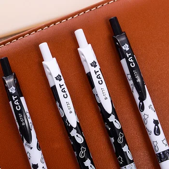 

4pcs/lot Kawaii Black and White Cat Cartoon Press Ballpoint Pen DIY Multifunction ballpoint pen ballpen