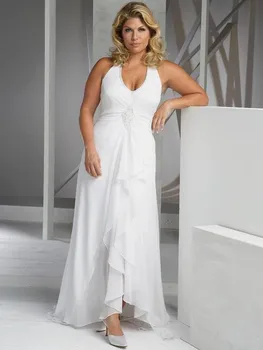 

Beach Plus Size Wedding Dresses Cheap V Neck Halter Wedding Gown Empire Waist Chiffon Wedding Dress beach Bridal Gowns