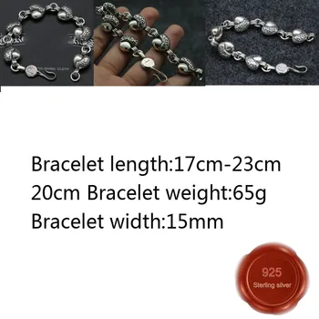

B66 S925 sterling silver bracelet personality retro fashion punk hip-hop style cross heart letters hip-hop street jewelry