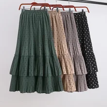 12 зеленая, черная, серая, хаки, коричневая плиссированная трапециевидная юбка с оборками в горошек для женщин, женские летние юбки, винтажные saia saias