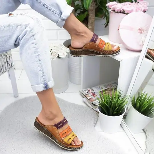 New Summer Women Sandals 3 Color Stitching Sandals Ladies Open Toe Casual Shoes Platform Wedge Slides Beach Women Shoes