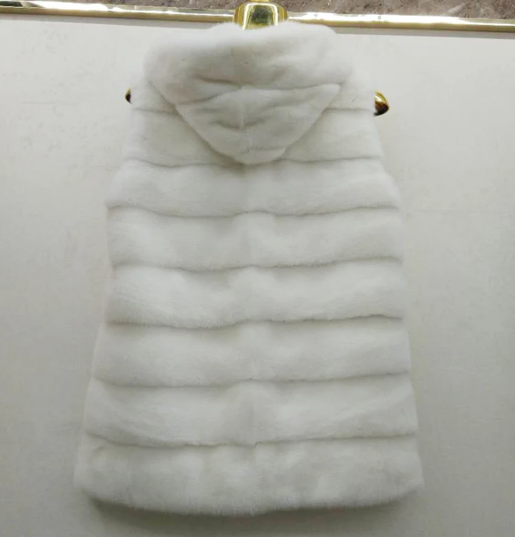 Натуральный норковый Меховой жилет с капюшоном Женский натуральный норковый меховой жилет теплая зимняя шуба - Цвет: white