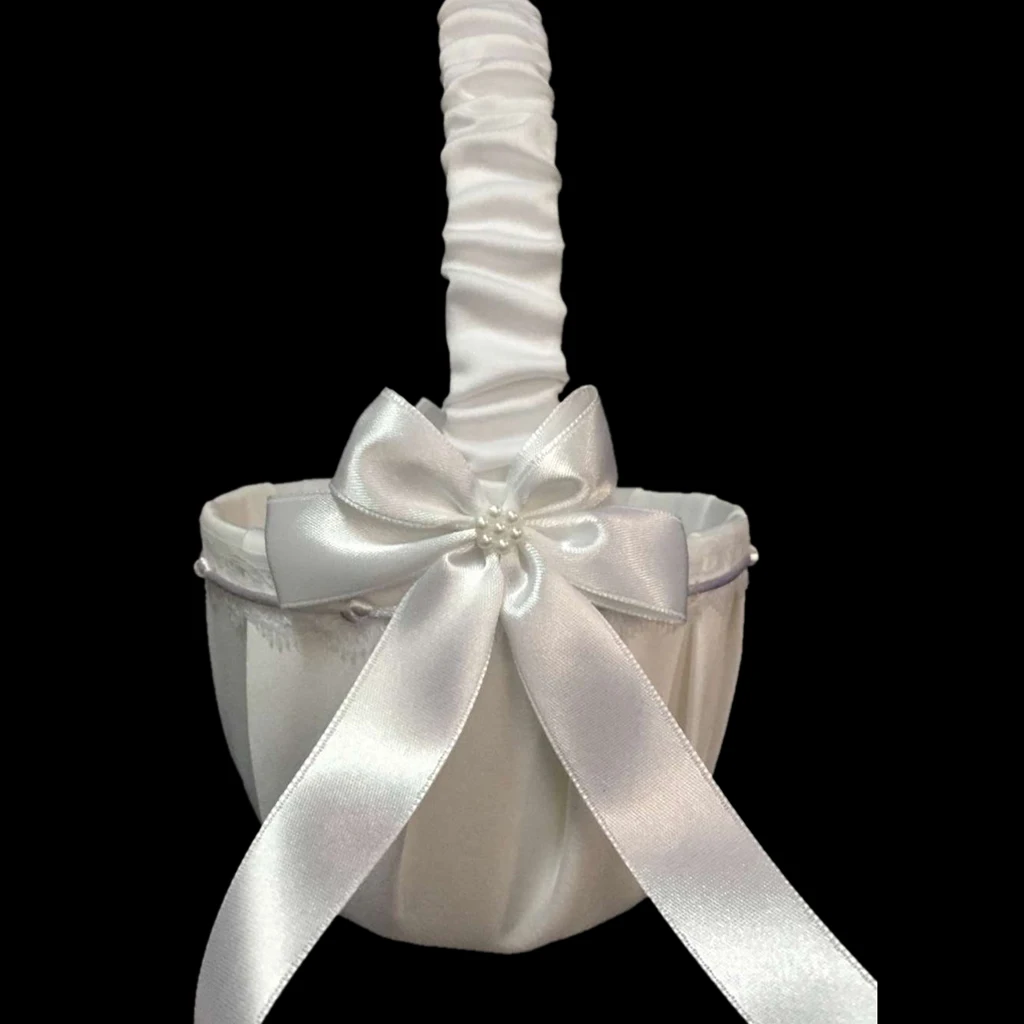 Flower Girl Basket – White Flower Basket, Wedding Basket Matrimony Processions, Reception Decoration, White, 8.7 x3.54 inches