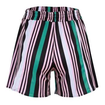 

New HOT Short Women Multi-color Stripe Printing Pocket High Waist Bandage Easy Elastic Casual Short Pants short