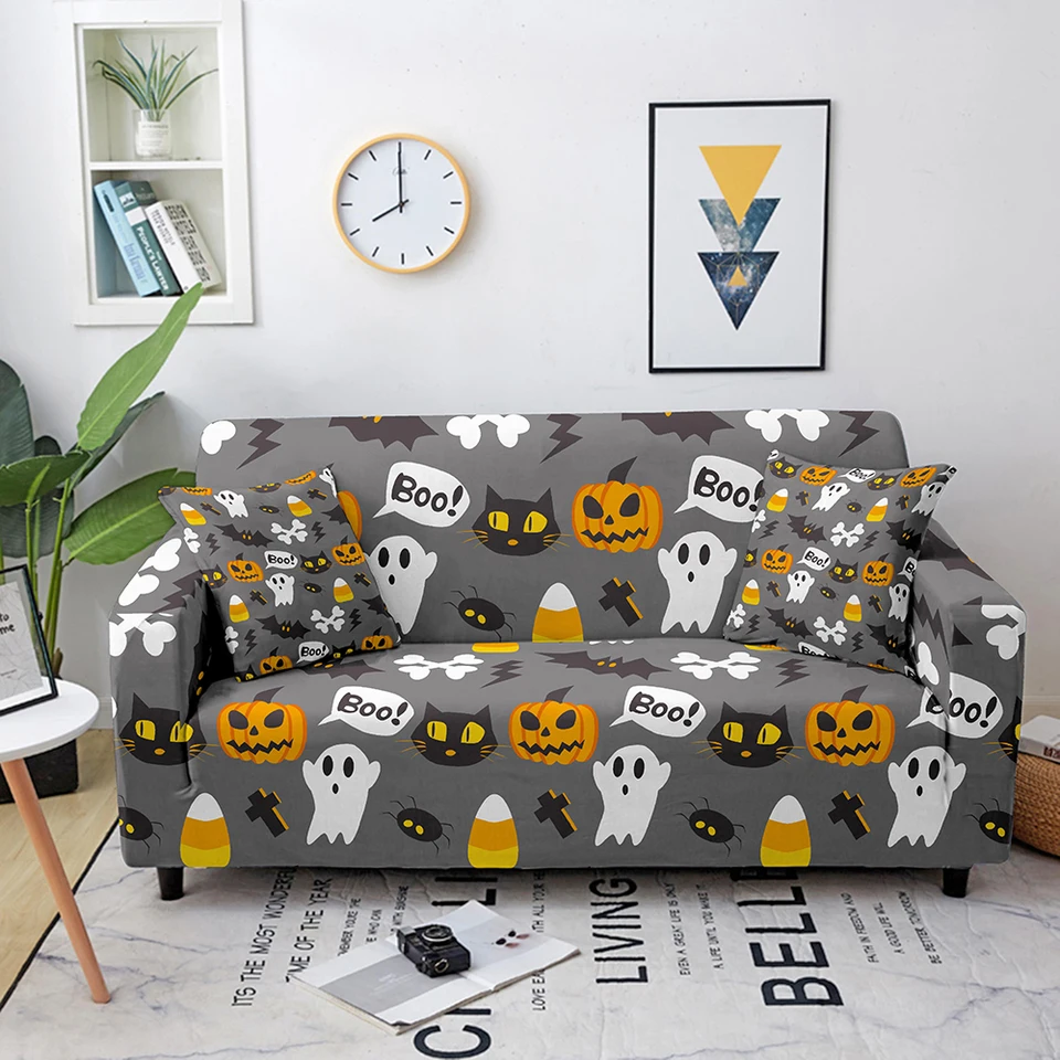 Fronha de Halloween de 45 x 45 cm desenho fofo coruja abóbora fantasma  carta impressão capa de almofada feliz Halloween decoração de festa de casa  (4 peças)