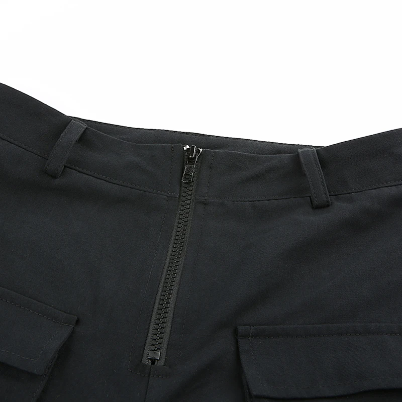 Повседневные черные брюки с высокой талией Капри Harajuku панк женские брюки Модные уличные женские брюки-Карго карманы cuteandpsycho