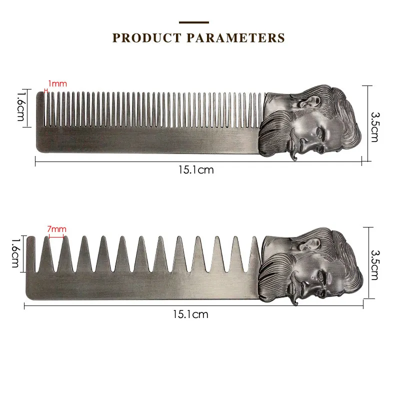 Высококачественная классная мужская форма для бороды шаблон гальванический Бронзовый широкий зуб винтажная масляная голова Расческа для бороды волосы обрезные инструменты для бороды