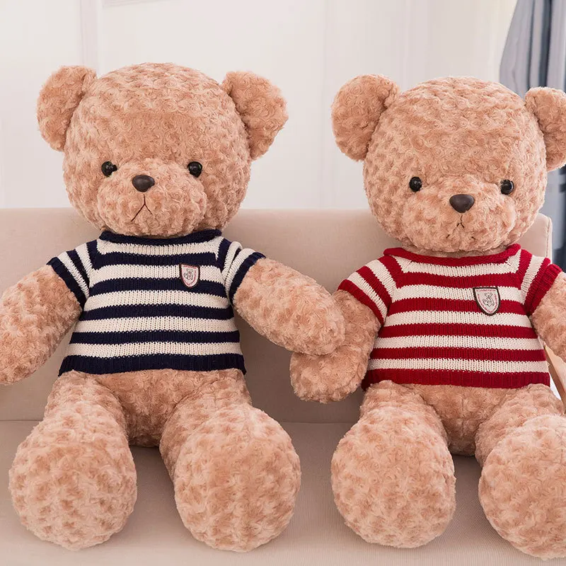 

Large Size Embossed Velvet Fabric Wear Stripes Sweater Teddy Bear Plush Toy Doll Birthday Gift