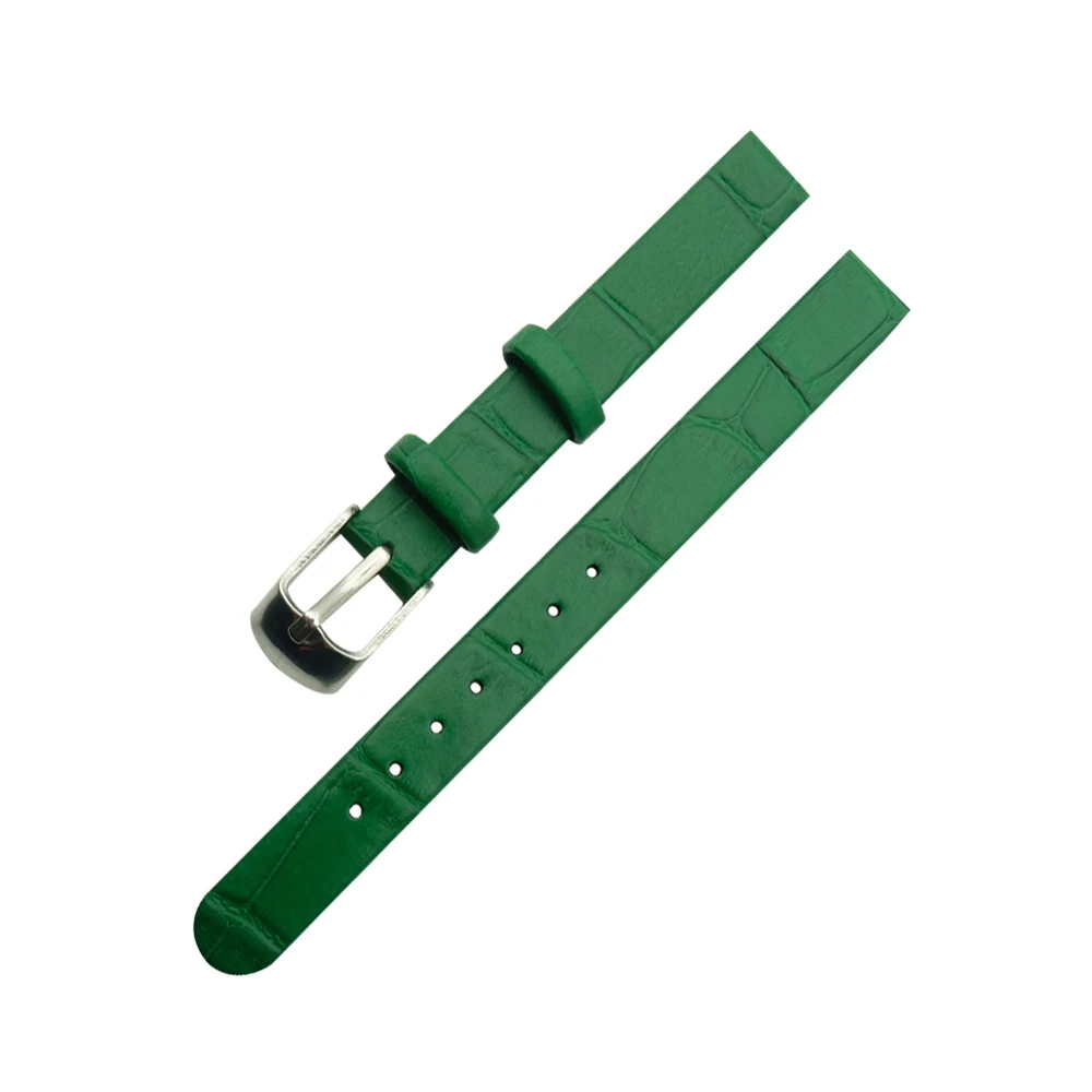 8 мм 10 мм черный маленький размер браслет качество Натуральная кожа ремешок для часов ультра тонкий для женщин часы ремешок+ инструмент - Цвет ремешка: Зеленый