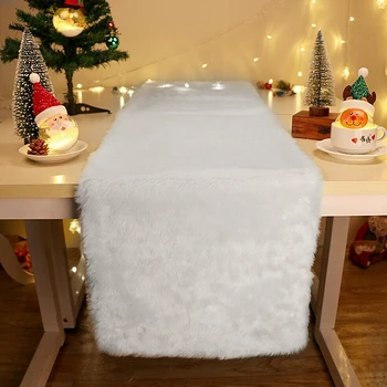

Faux Fur Home Decoration Christmas Luxury Cover Soft Holiday Thick Modern Wedding Rectangle Table Runner Fluffy Party