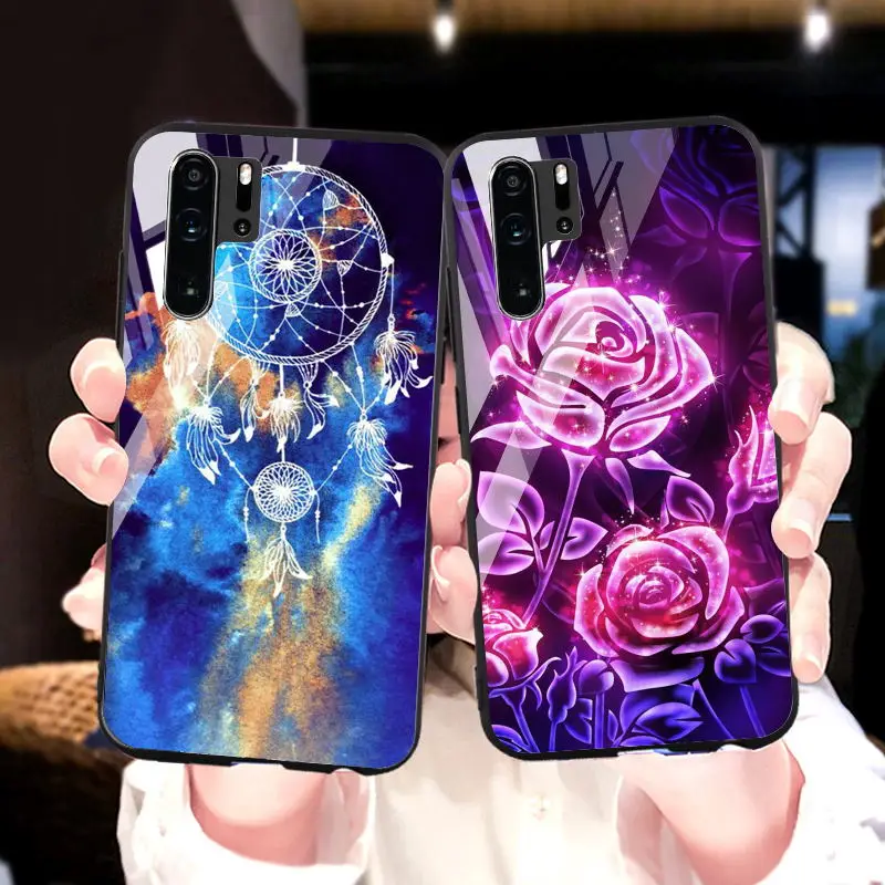 

Tempered Glass Phone Case For huawei P30 P20 pro glass flower case for huawei P30 P20 lite 2018 P20 lite 2019 back cover