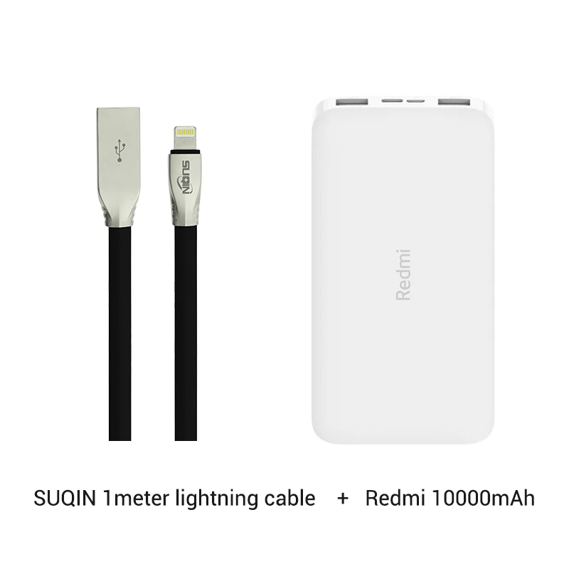 Xiaomi Redmi 10000 мАч Внешний аккумулятор внешний аккумулятор Двойной USB вход выход Двусторонняя зарядка портативный для телефона - Цвет: add Lightning cable