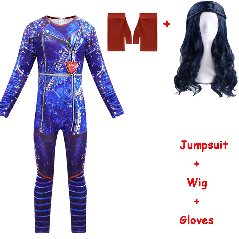 884 Glove wig Костюм на Хэллоуин для детей Evie Anilnc потомки 3 костюм для девочки для маскарада с париком+ перчатки Детский карнавальный праздничный комбинезон - Цвет: 884 Glove wig