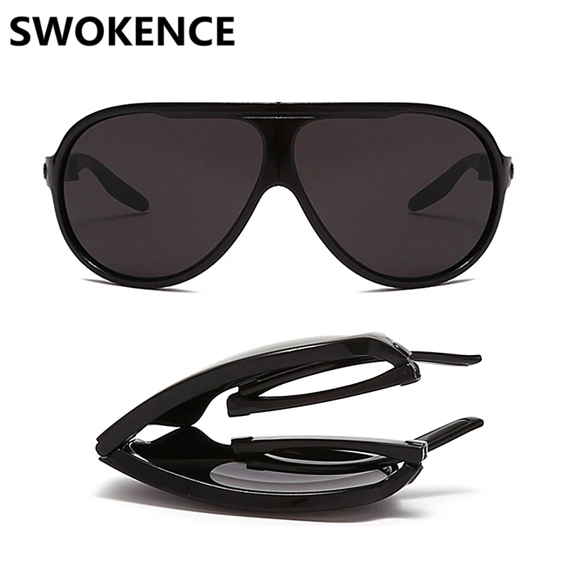 Swokence Folding Sunglasses Men Women Retro Large Size Foldable Uv400 Sun  Glasses Gray Lenses With Fashion Portable Box Sa22 - Sunglasses - AliExpress