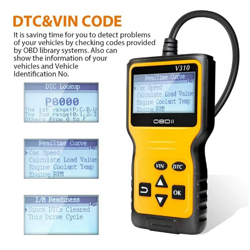 Автомобильный считыватель кодов V310 OBDII EOBD 16pin Автоматический Автомобиль диагностические инструменты для сканера для всех OBD2 протоколы OBD II автомобили ЖК-дисплей