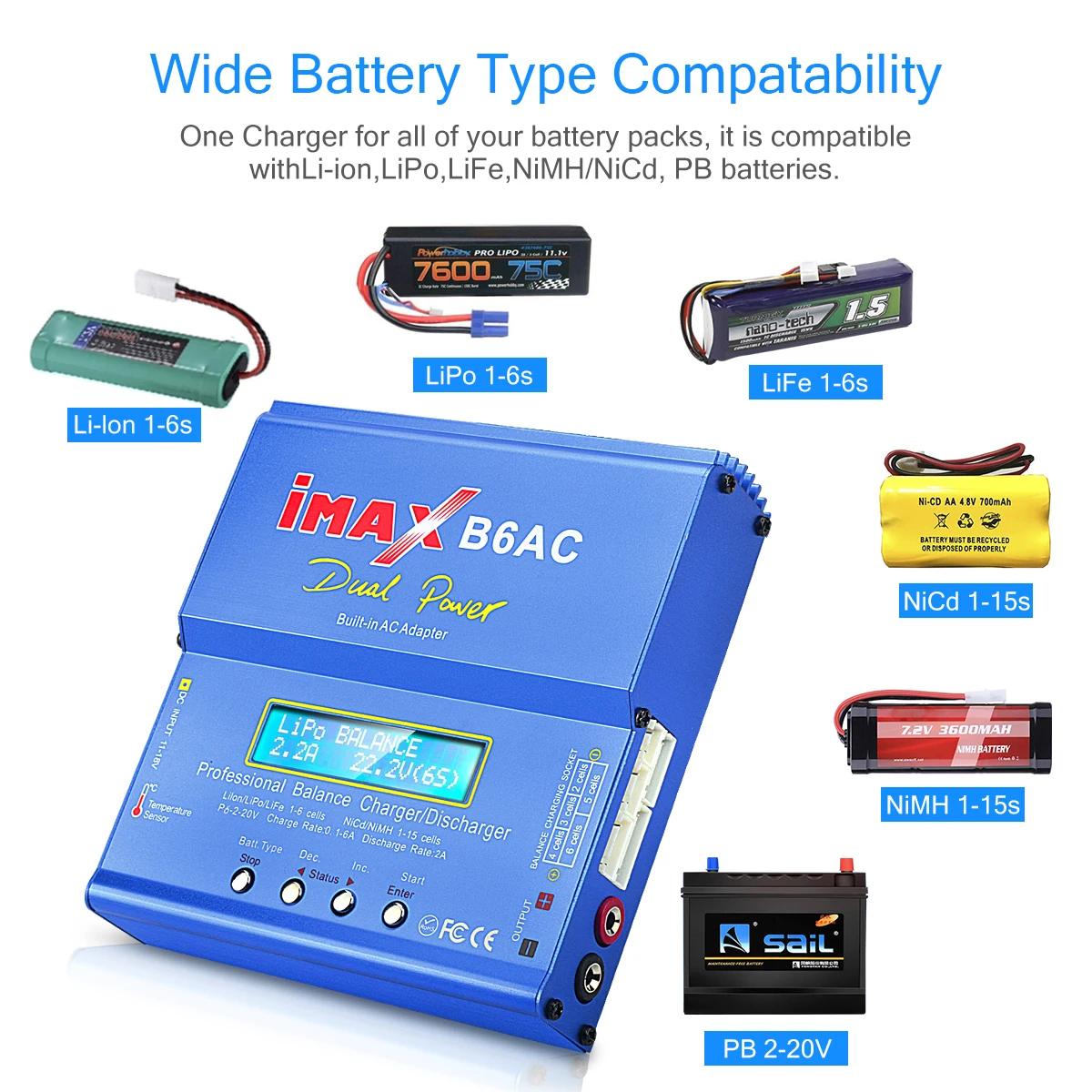 HTRC IMAX B6AC 80W RC Charger B6 AC 6A Balance Charger with Digital LCD Screen Li-ion LiFe Nimh Nicd PB Lipo Battery Discharger battery charger charger adapter battery charger adapter