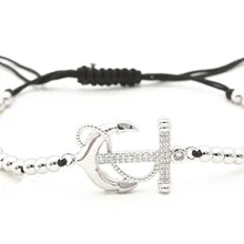 Золото серебро микро pave cz кубический цирконий Веревка Регулируемый браслет из медного бисера tj324 Якорь Шарм Плетеный браслет для женщин