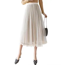 NORMOV, Золотая Бархатная сетчатая юбка, Женская Осенняя зимняя новая однотонная свободная плиссированная юбка, Женская модная Повседневная Длинная юбка с эластичным поясом