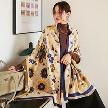 Autumn and Winter New Literary Retro Printing Double-Sided Imitation Cashmere Scarf For Women Fashion Long Warm Scarf Shawl