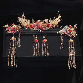

Headdress Bride Chinese Style Simple Atmosphere New Style Luxury hairpins tiara sets Wedding hair jewelry