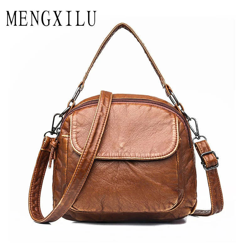 

High Quality Women's Shoulder Bags 2019 Washed Leather Personality Female Handbags Ladies Multi Style Leather Crossbody Bags